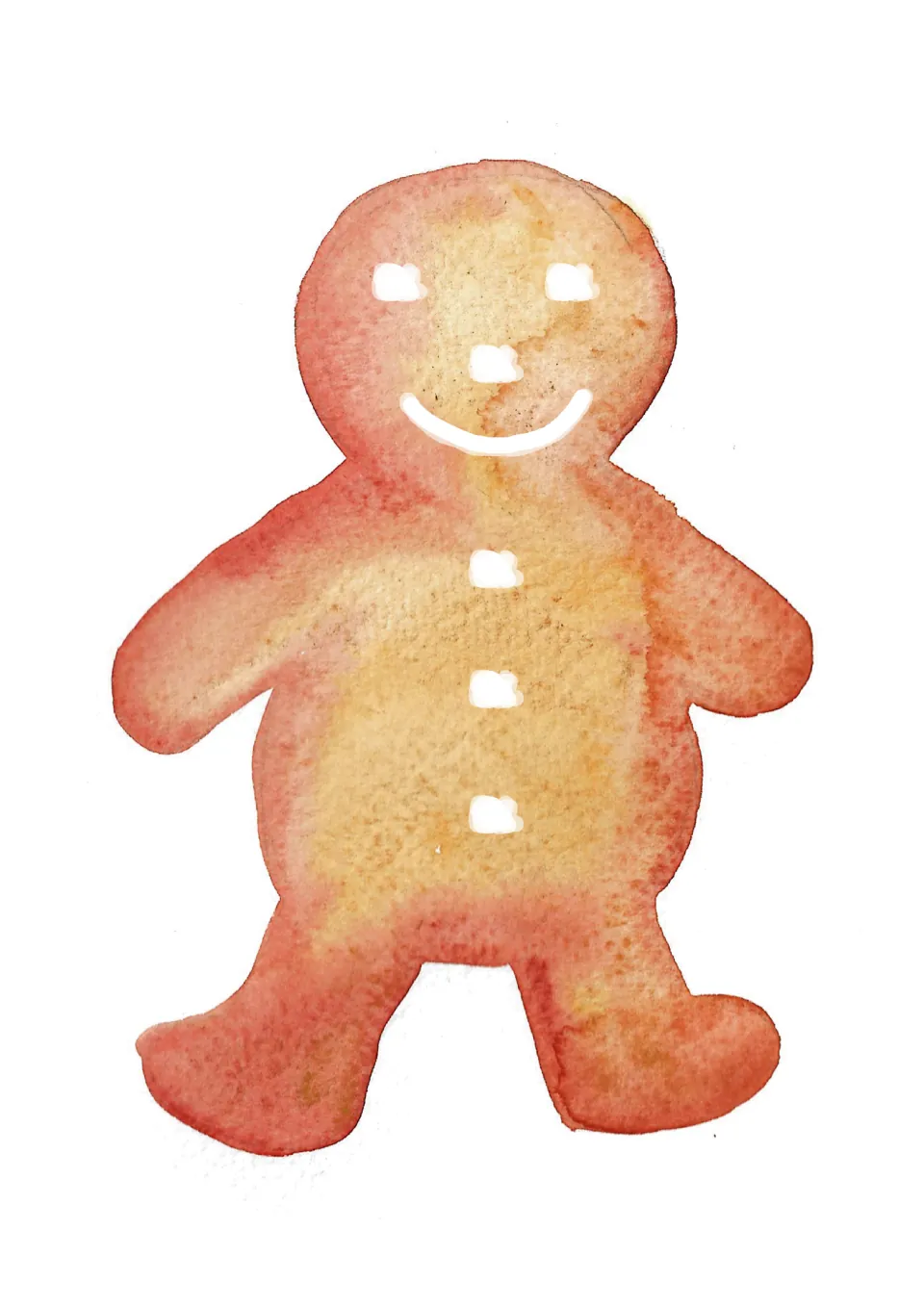 Gingerbread game base showing a smiling gingerbread man with white eyes, a nose, and three buttons.