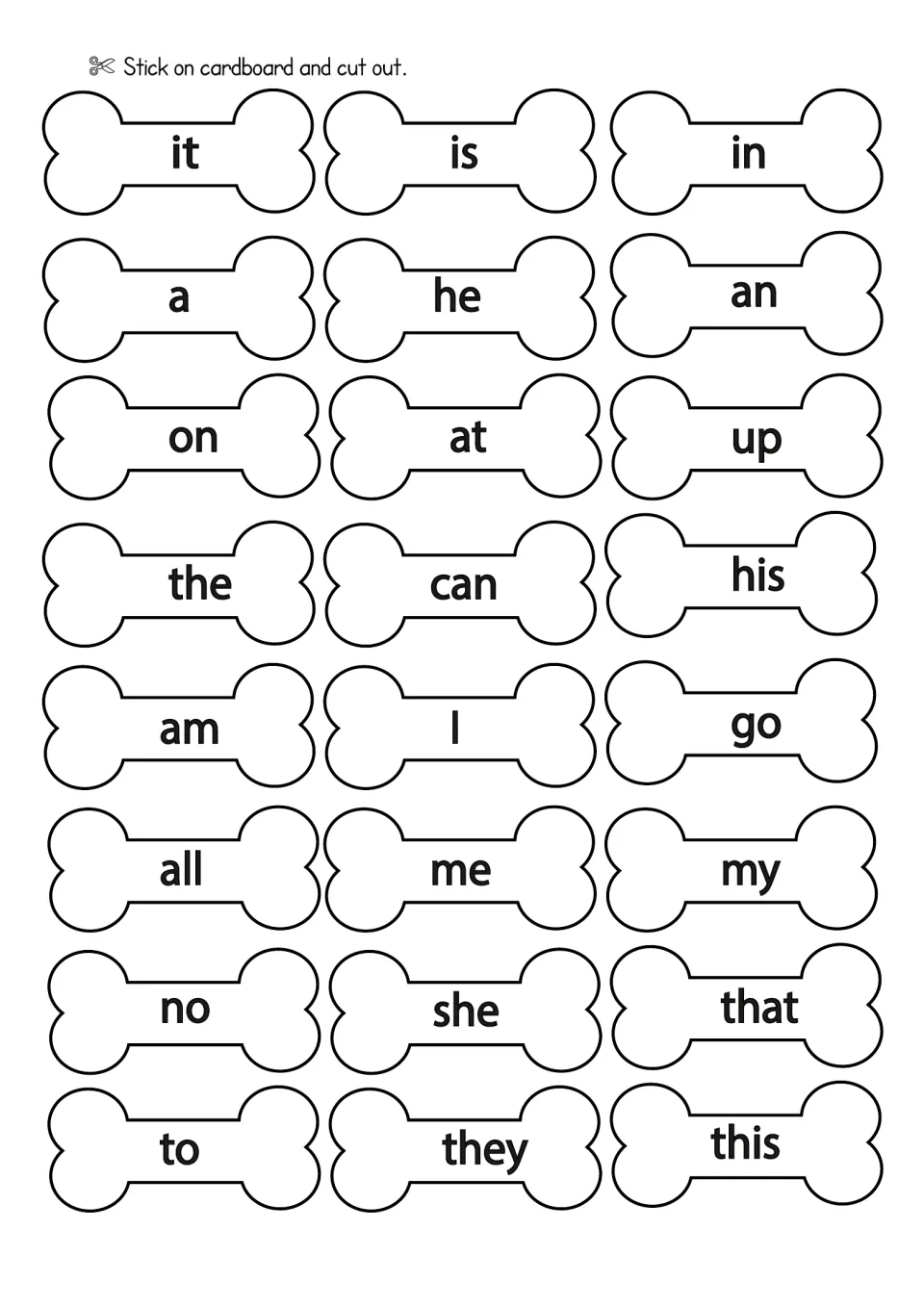 Sight word bones to read aloud: 24 high-frequency words such as it, is, a, the, can, I, go, she, that, they and this