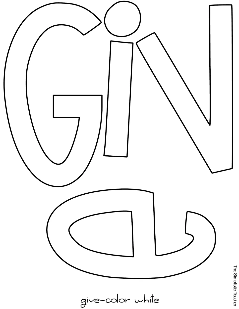 Printable outline letters spelling 'Give' for either display slogan, labeled to be colored white
