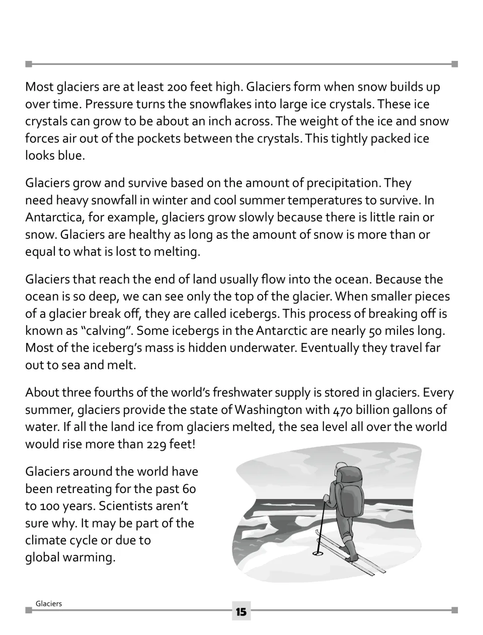 Glacier reading passage, part 2: ice formation, snowfall, iceberg calving, freshwater, and glacier retreat