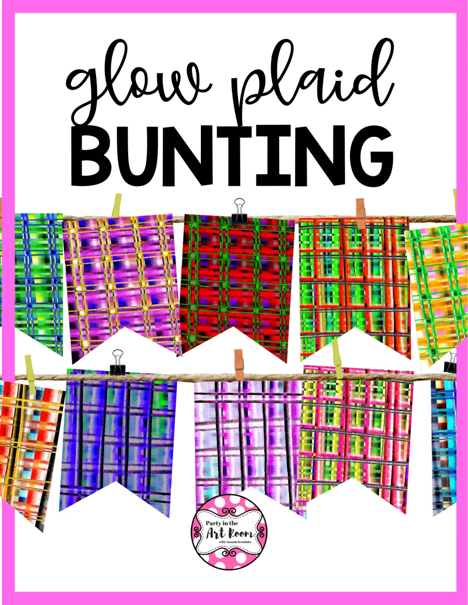 Cover of Glow Plaid Bunting Flags, showing the heading 'glow plaid BUNTING' and examples of the flags
