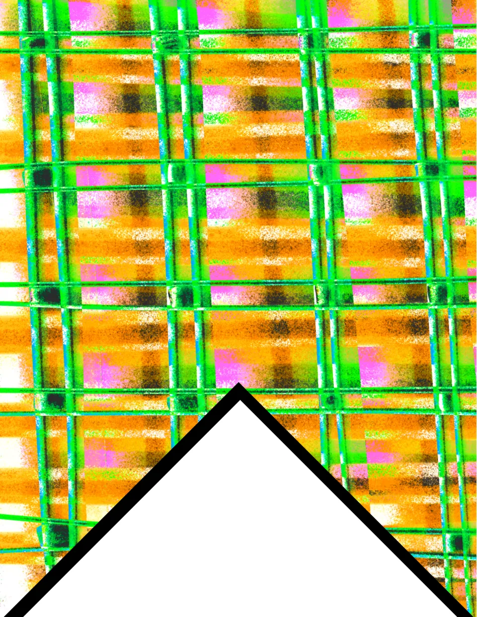 Printable classroom display bunting flag in orange plaid with green stripes and pink accents, one per page