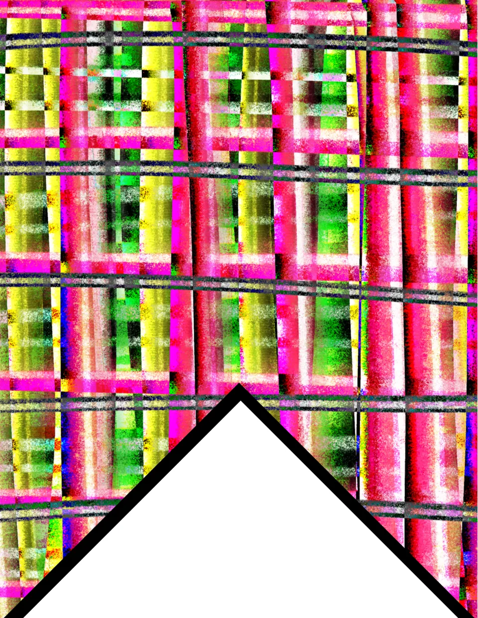 Printable classroom display bunting flag in pink, yellow, and green plaid with dark stripes, one per page