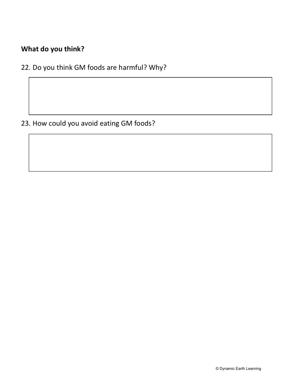 What do you think? Students give an opinion on whether GM foods are harmful and explain how to avoid eating them