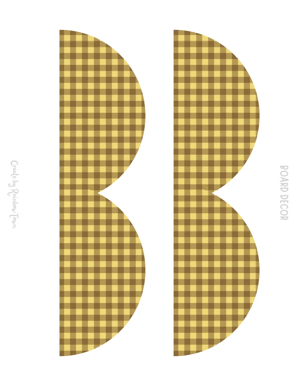 Fall bulletin board trim sheet containing two scalloped pieces in a yellow-and-brown gingham pattern