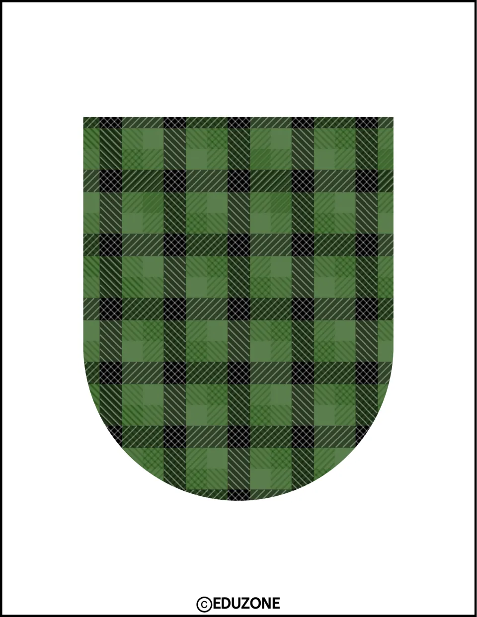 Christmas display cutout with a rounded bottom and a green-and-black plaid pattern for seasonal decor