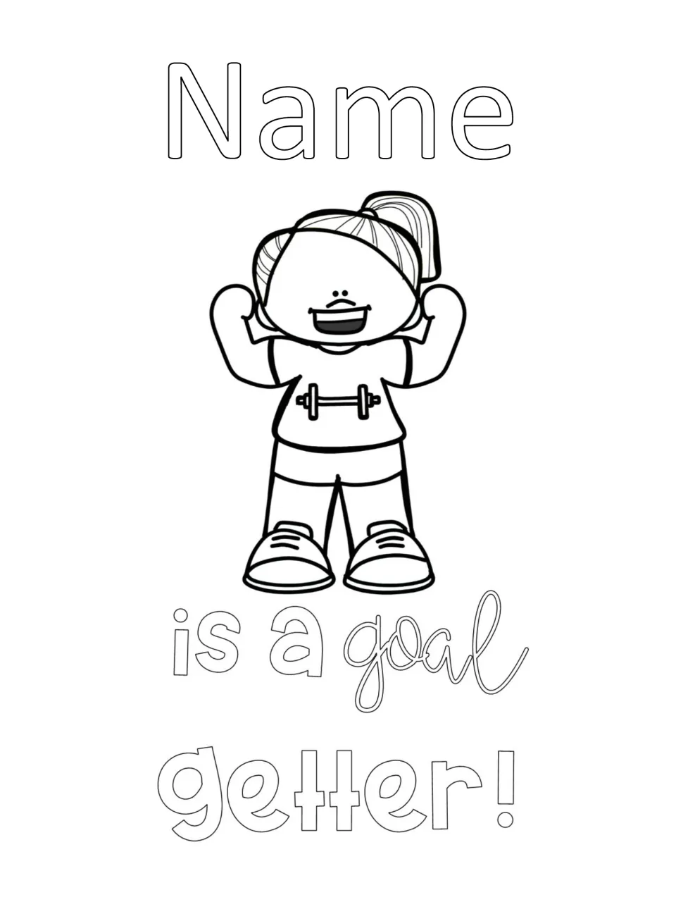 Student folder cover to personalize and color, featuring a girl and the words 'Name is a goal getter!'
