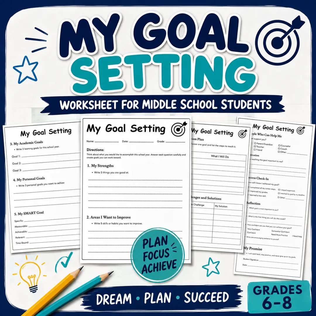 Goal Setting template Worksheet for Middle School Students – cover