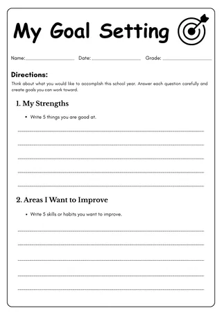 Goal Setting template Worksheet for Middle School Students – sample page 2