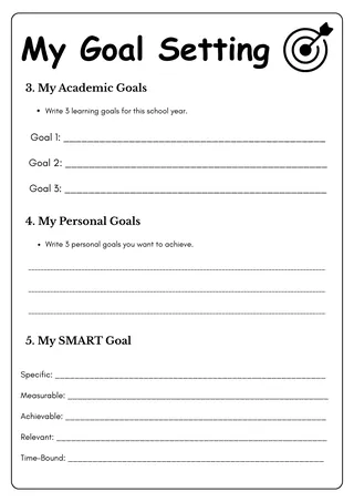 Goal Setting template Worksheet for Middle School Students – sample page 3