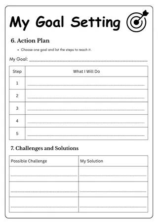 Goal Setting template Worksheet for Middle School Students – sample page 4