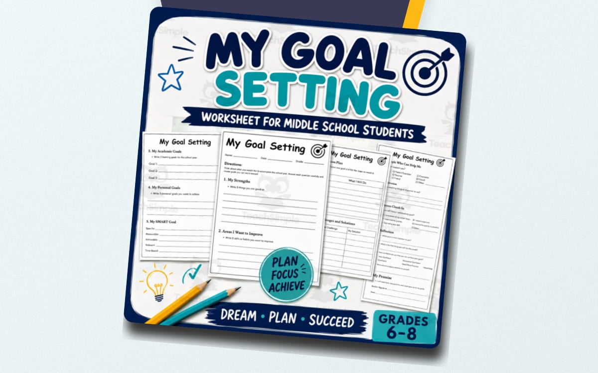Goal Setting template Worksheet for Middle School Students preview