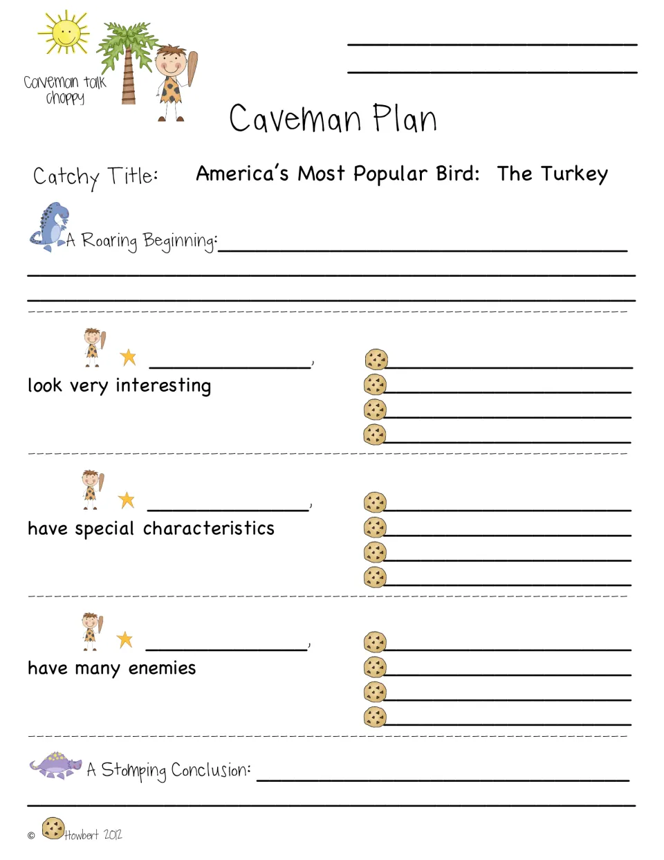 Turkey nonfiction writing planner prompts a beginning, details about appearance, characteristics, enemies, and an end.