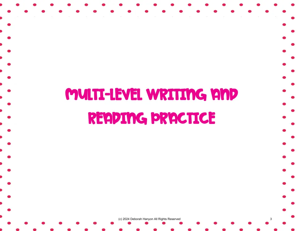 Section title introducing multi-level writing and reading practice before the fruit word tracing pages