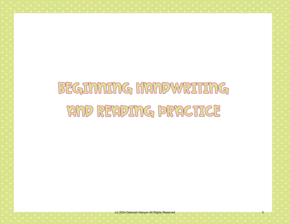 Section title page introducing beginning handwriting and reading practice in the vegetable activity pack