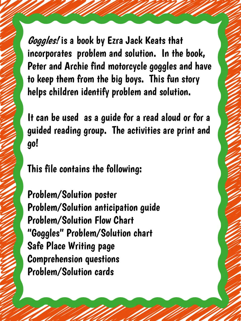 Unit overview: summary of the Keats story about Peter and Archie, use as read-aloud or guided reading, list of 7 activities