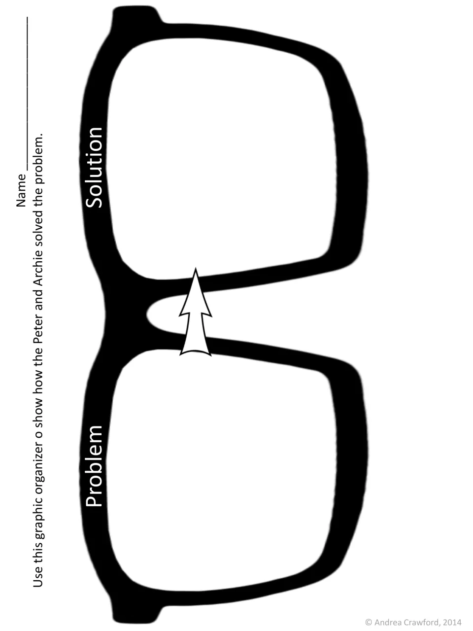 Problem and solution organizer shaped like goggles: students write how Peter and Archie solved their problem in the lenses
