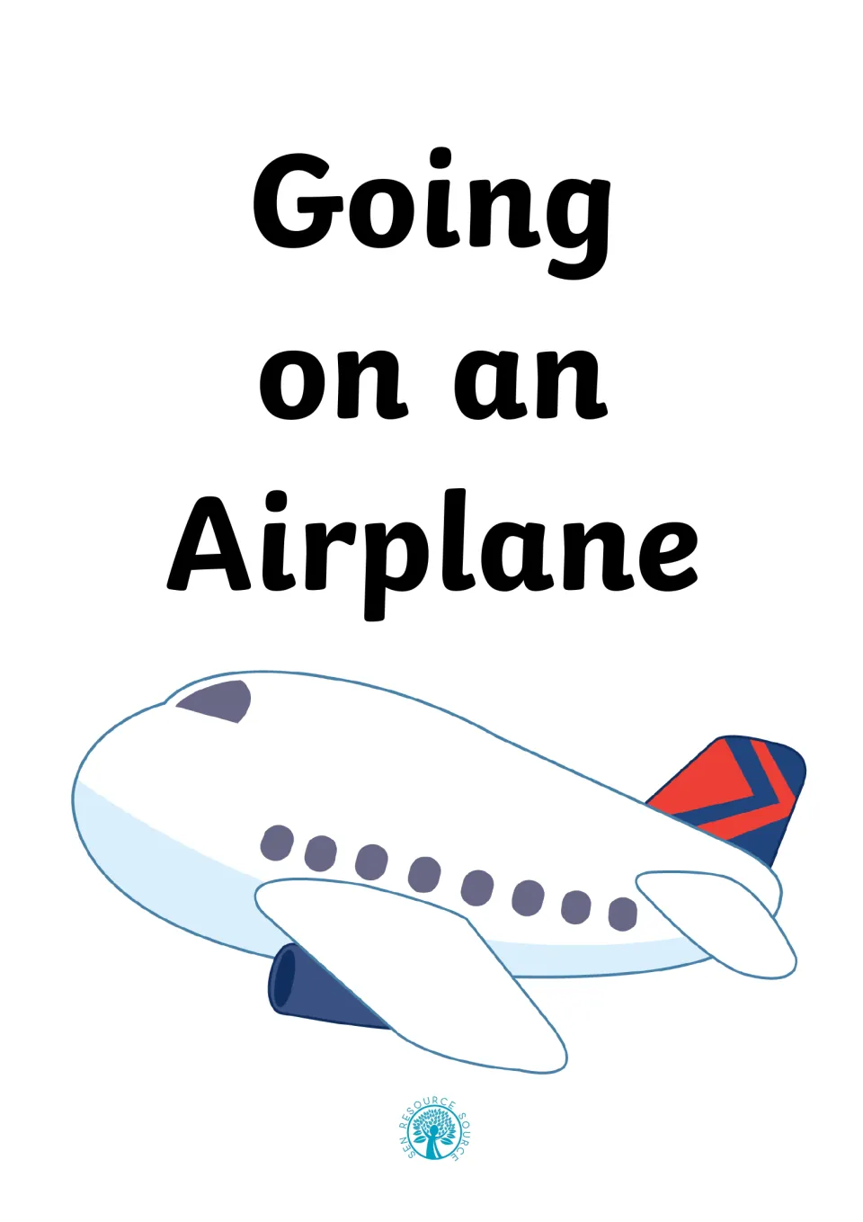 Social story cover titled 'Going on an Airplane' introduces the air travel narrative with an airplane.