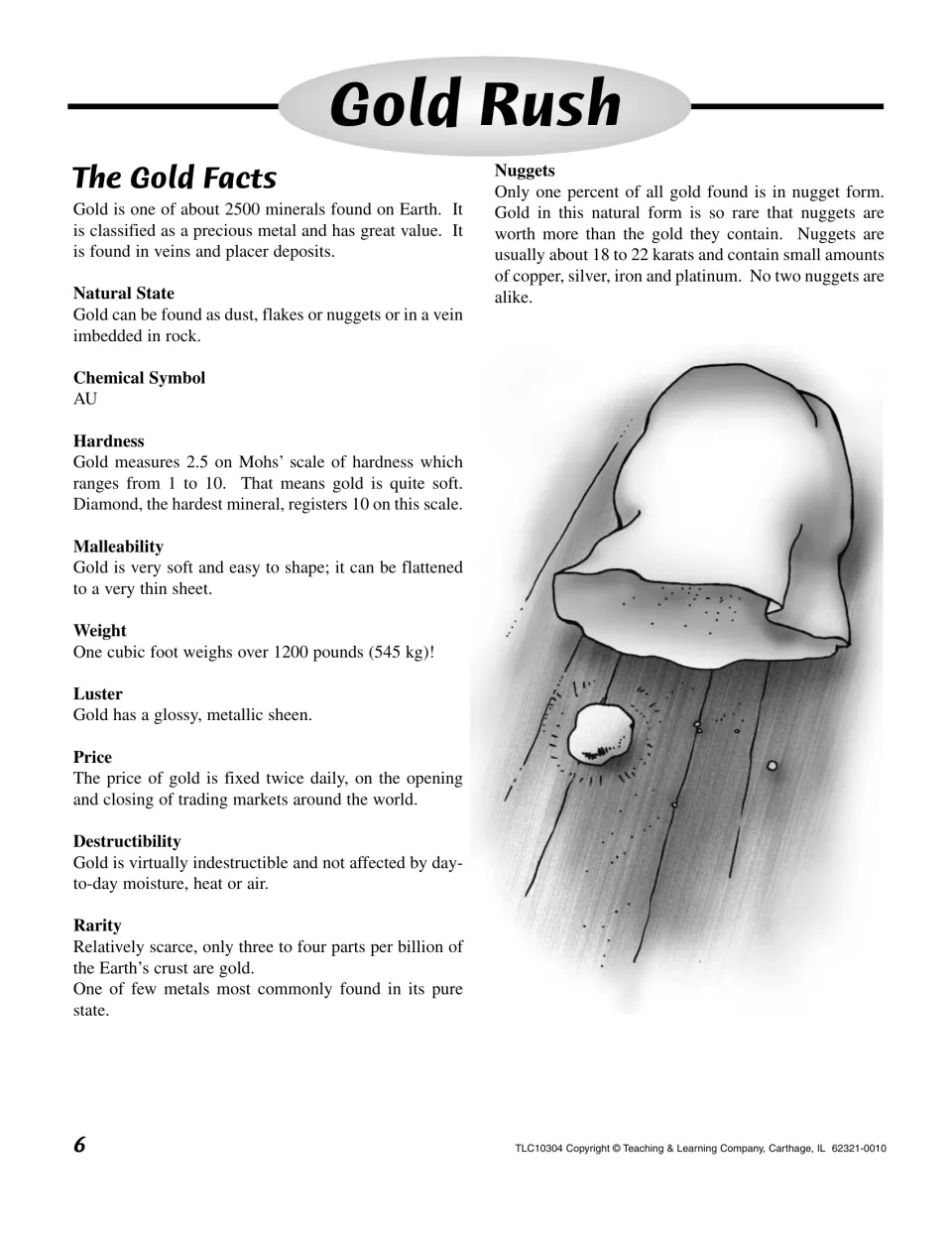 The Gold Facts: properties of gold including natural state, symbol AU, hardness, malleability, weight, luster and rarity