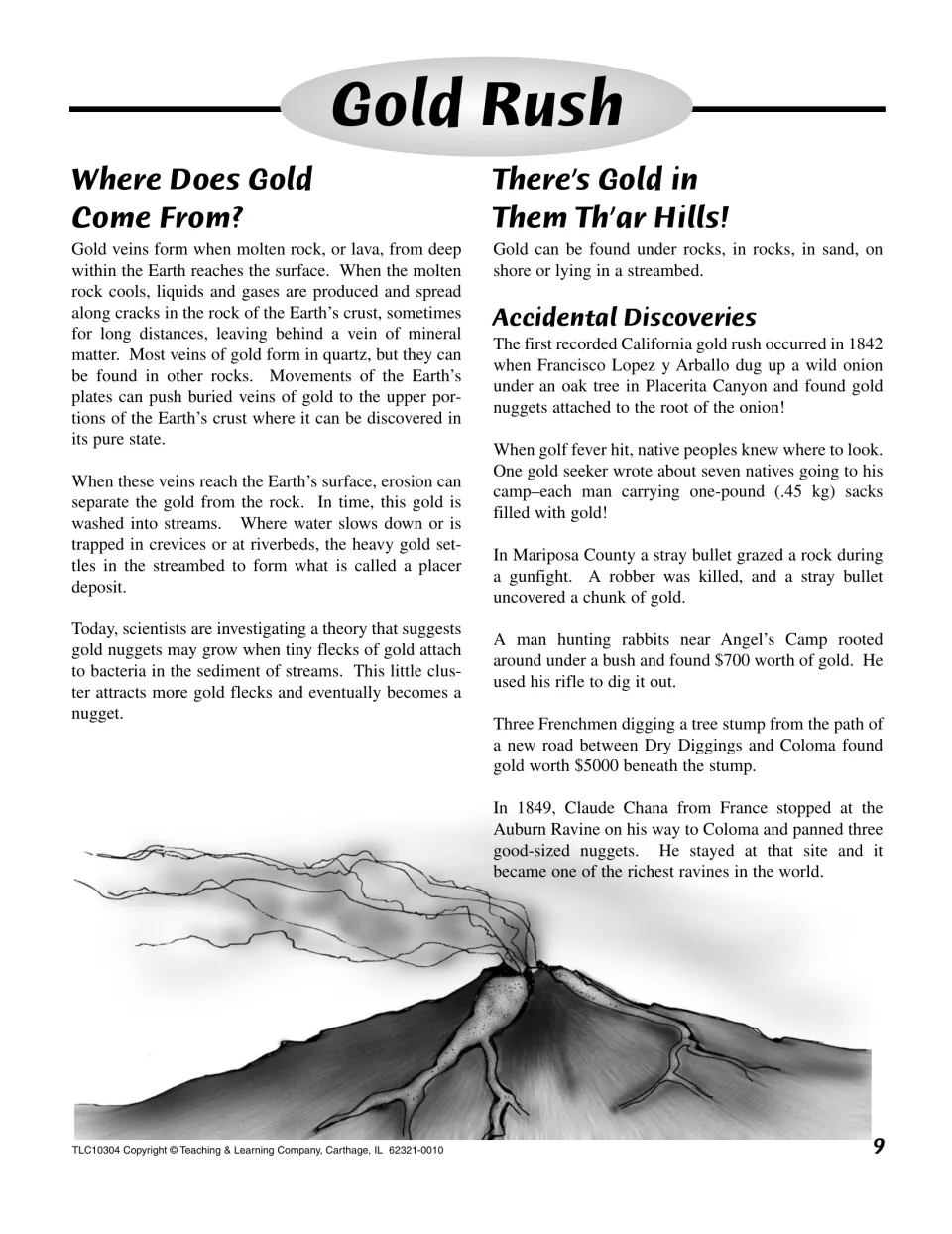 Where Does Gold Come From? explains veins and placer deposits; Accidental Discoveries tells lucky California gold finds