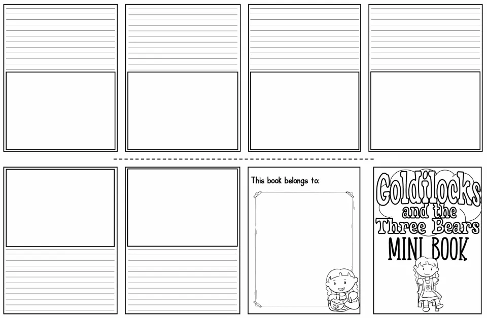 Blank mini book pages with ruled lines and empty picture boxes for students to write and draw their own retelling