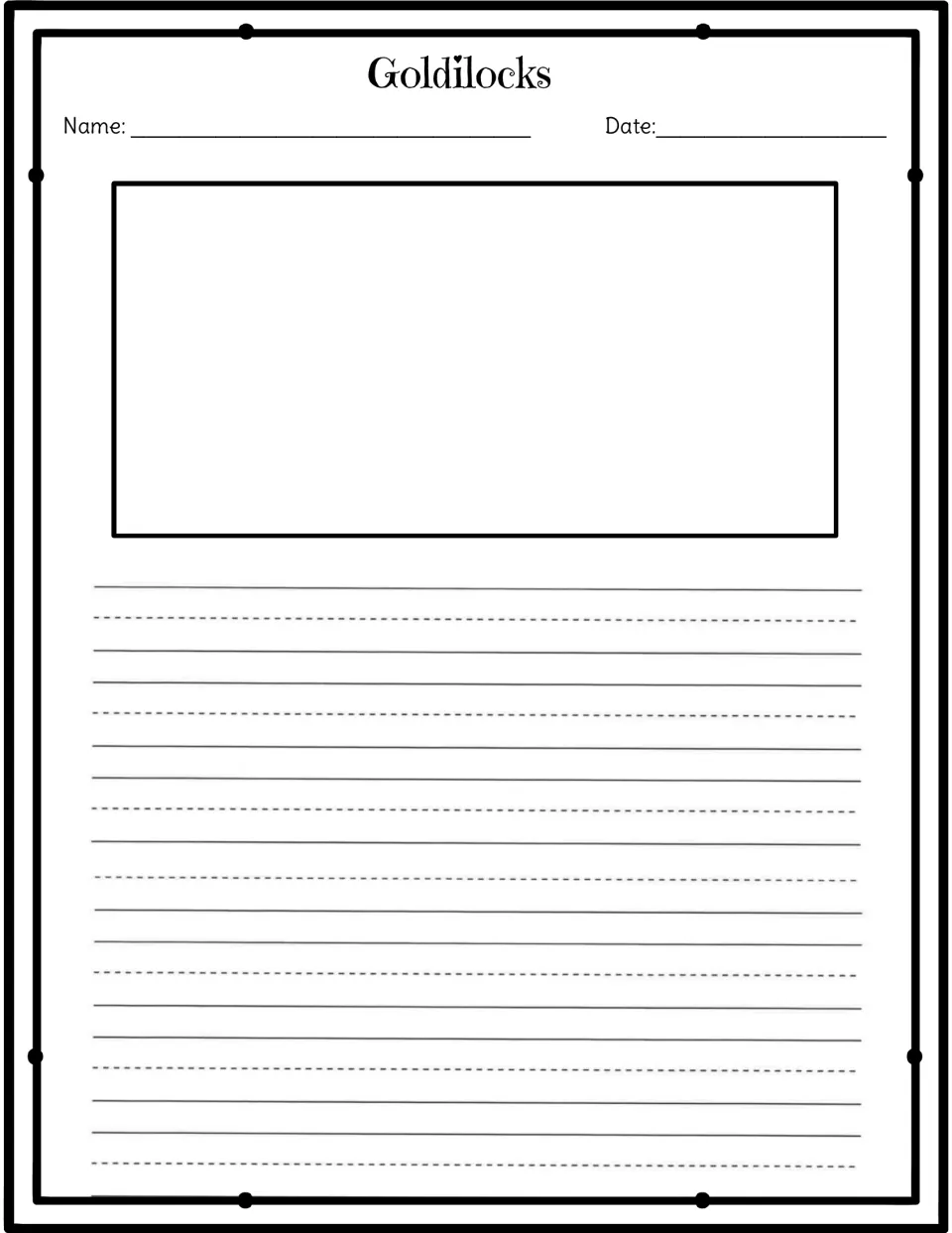 Goldilocks draw-and-write page: students draw a story scene in the picture space and write about it on primary lines