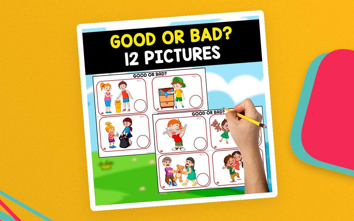 Good or Bad Actions – 12 Free Picture Cards preview: A title page reading 'Good or Bad
