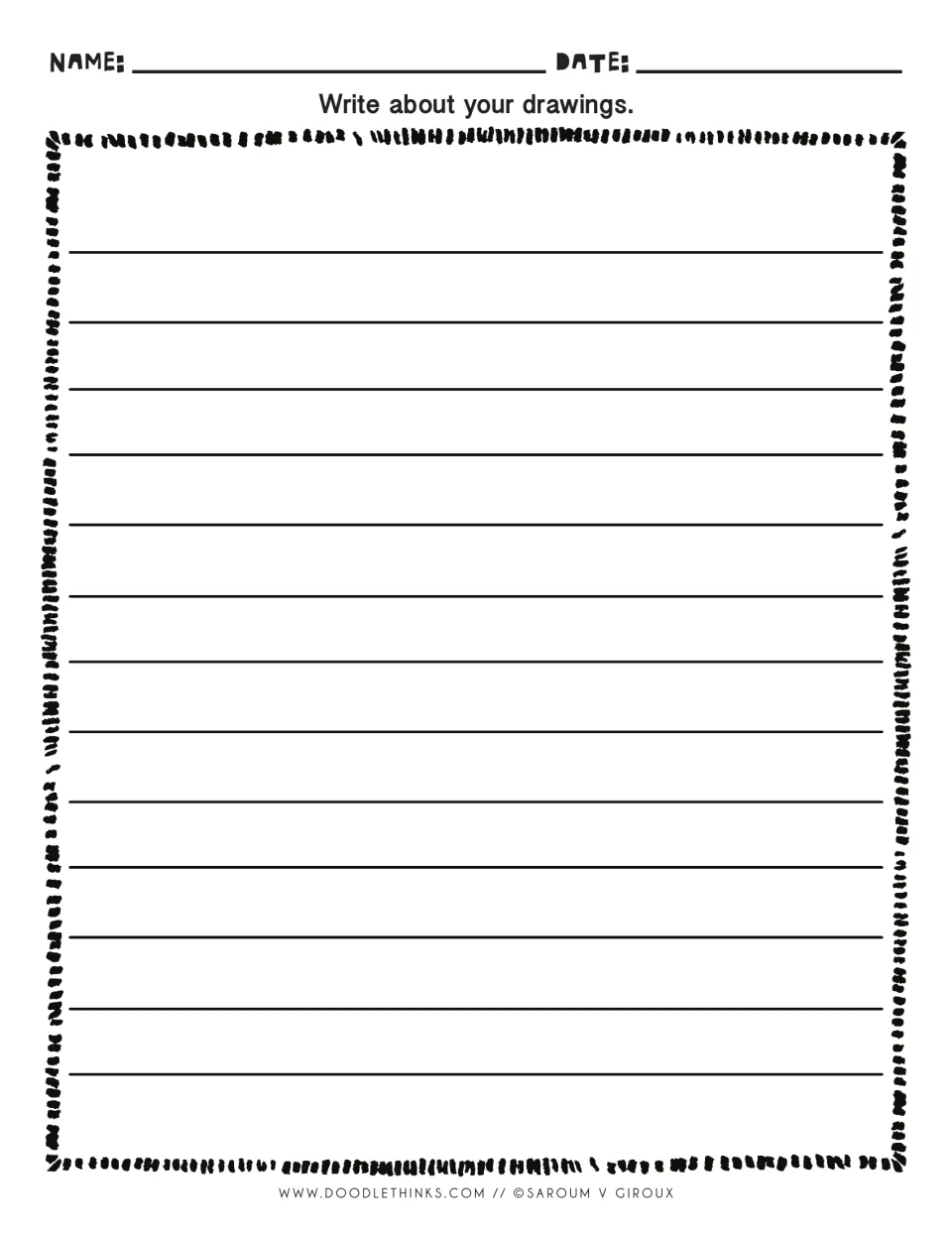 Write about your drawings: students write a short story or description of their gourd characters on wide-ruled paper