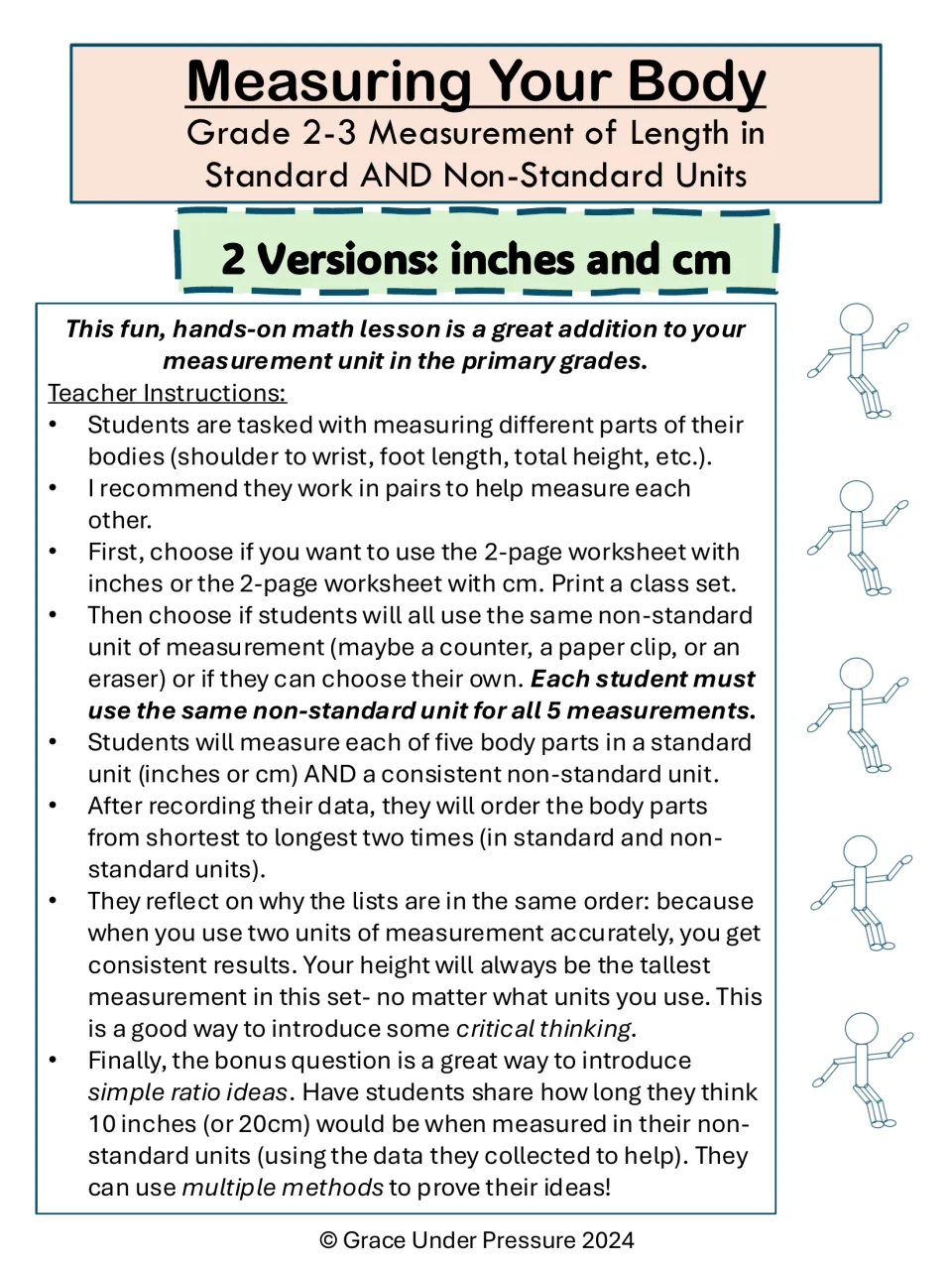 Measuring Your Body cover: plan for partners measuring 5 body parts in inches or cm and with a paper clip or eraser