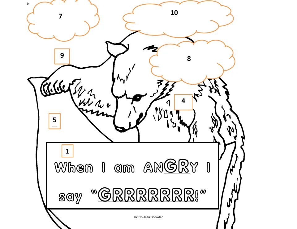 Grizzly bear coloring page pairs numbers 1, 4, 5, 7, 8, 9, and 10 with the preceding addition color chart