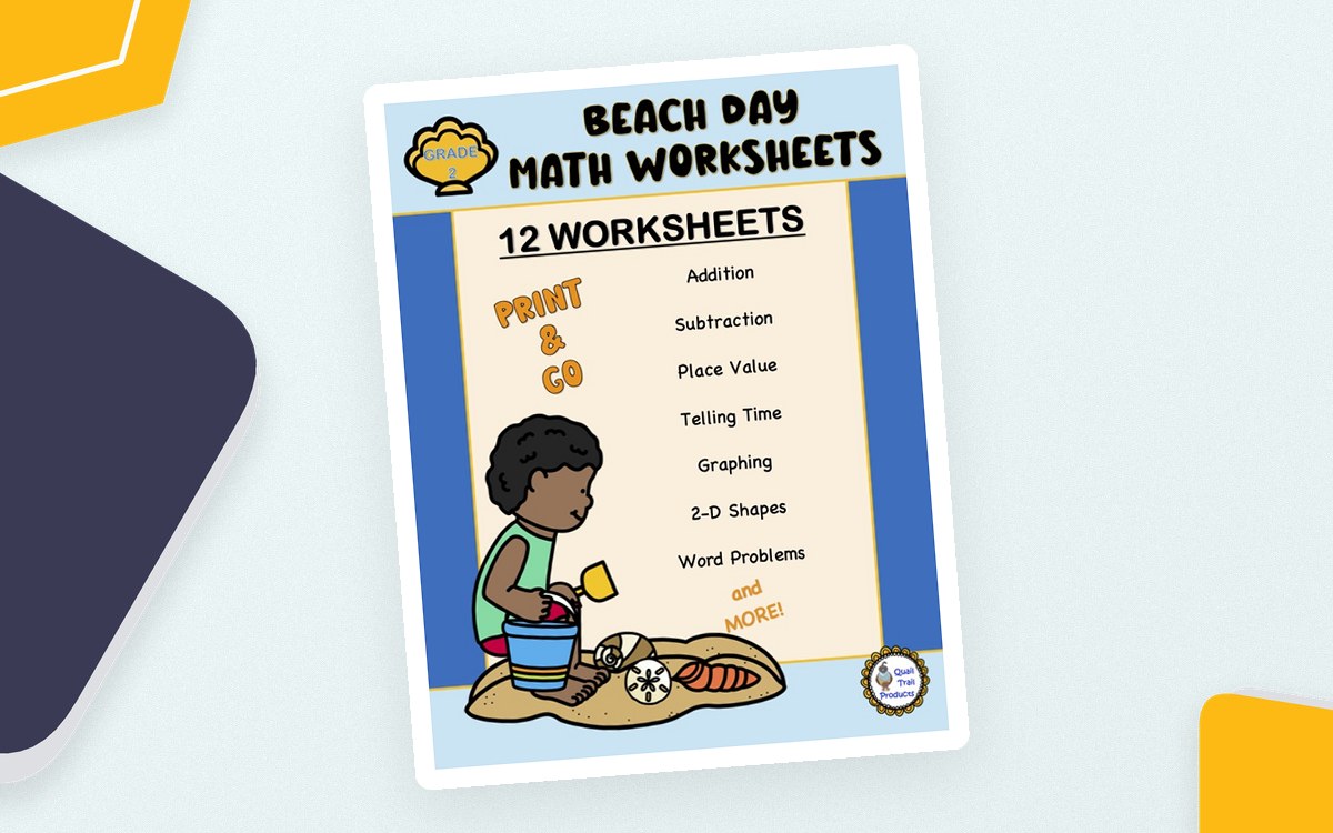 Grade 2 MATH Worksheets | Beach Theme preview