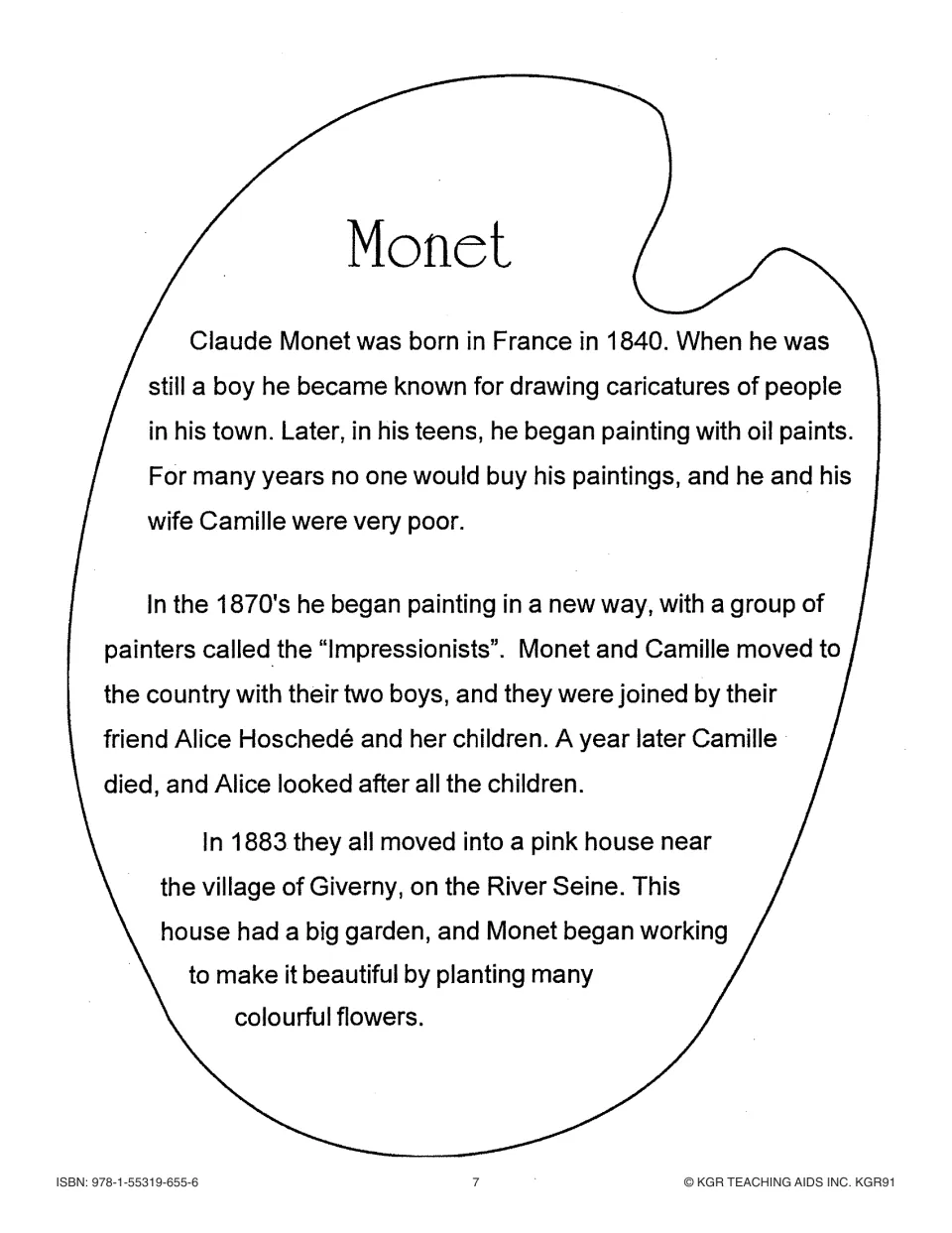 Monet biography, part 1, describes his childhood art, oil painting, family, and move to a pink house in Giverny