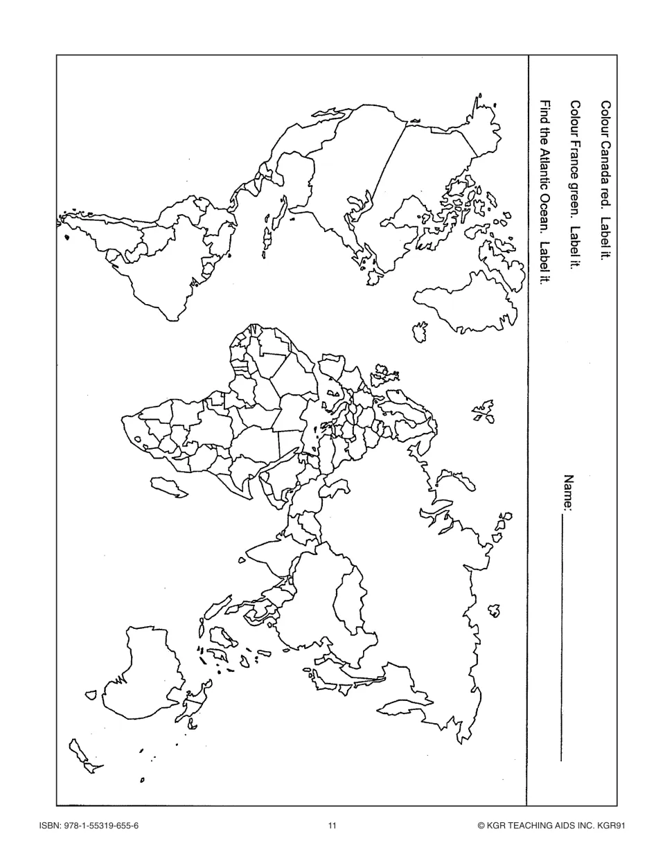 Monet unit world map activity asks students to color and label Canada and France and label the Atlantic Ocean
