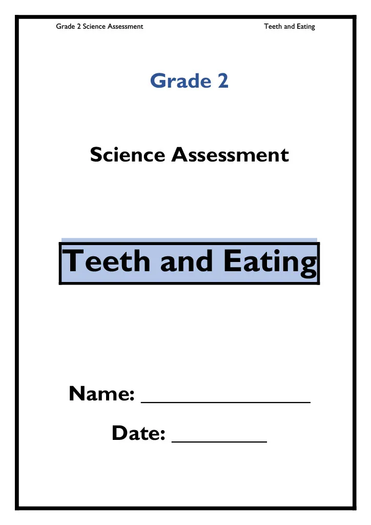 Grade 2 Teeth and Eating Science Assessment – cover