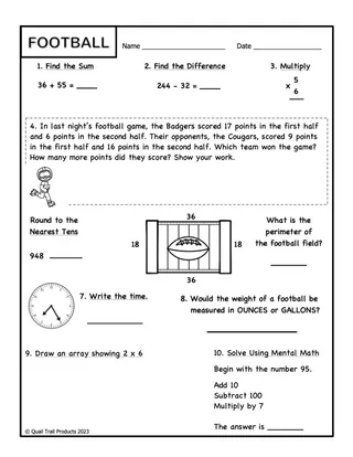 Grade 3 Math Worksheets - Sports Theme – preview 2