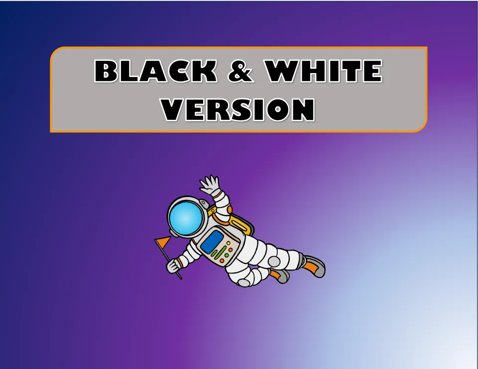 Section divider labeled Black & White Version introduces the solar system ELA task cards without color