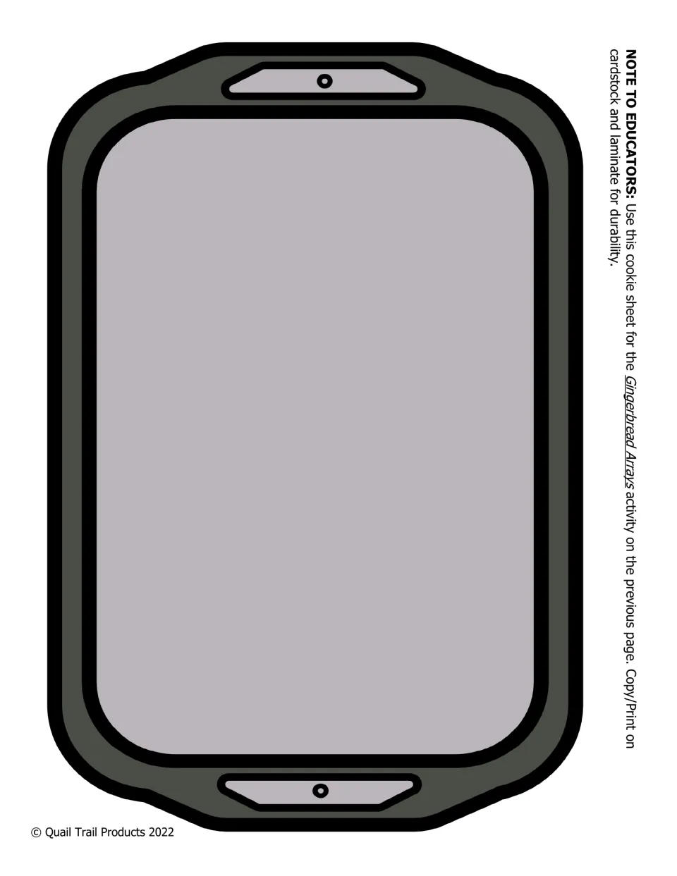 Cookie sheet mat for the Gingerbread Arrays activity, where students lay out gingerbread man cards in rows and columns