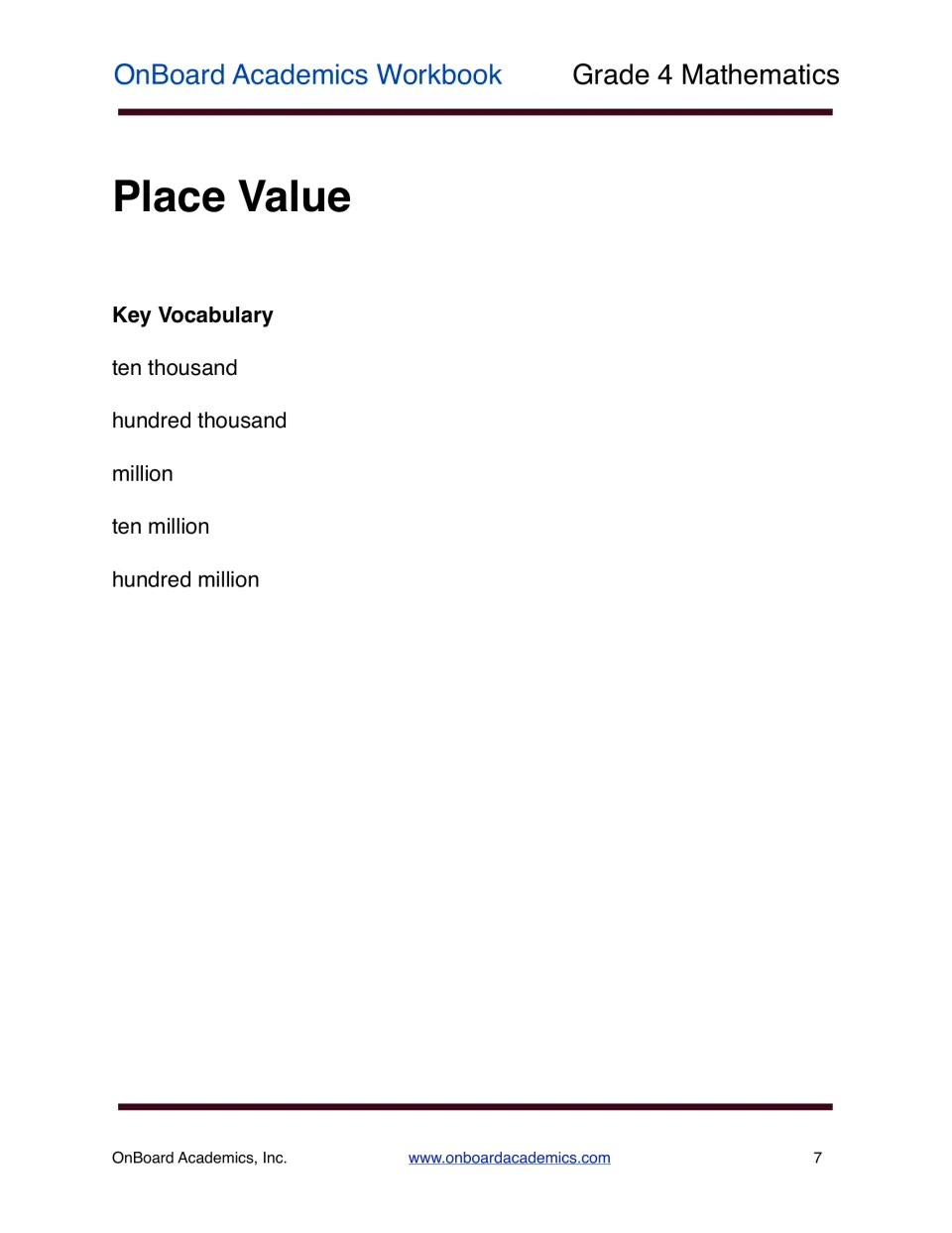 Place value section opener introducing ten thousand, hundred thousand, million, and two larger place values