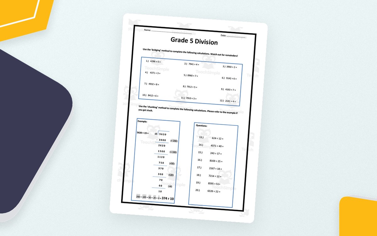 Grade 5 Division Worksheet teaching resource preview