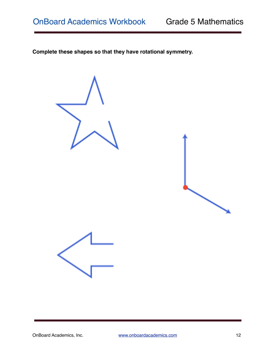 Rotational symmetry drawing: students complete a partial star, two rays from a point and an open arrow outline