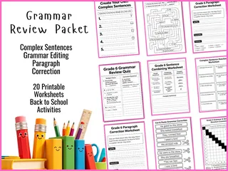 Grade 6 English Grammar Review Worksheets Pack – cover
