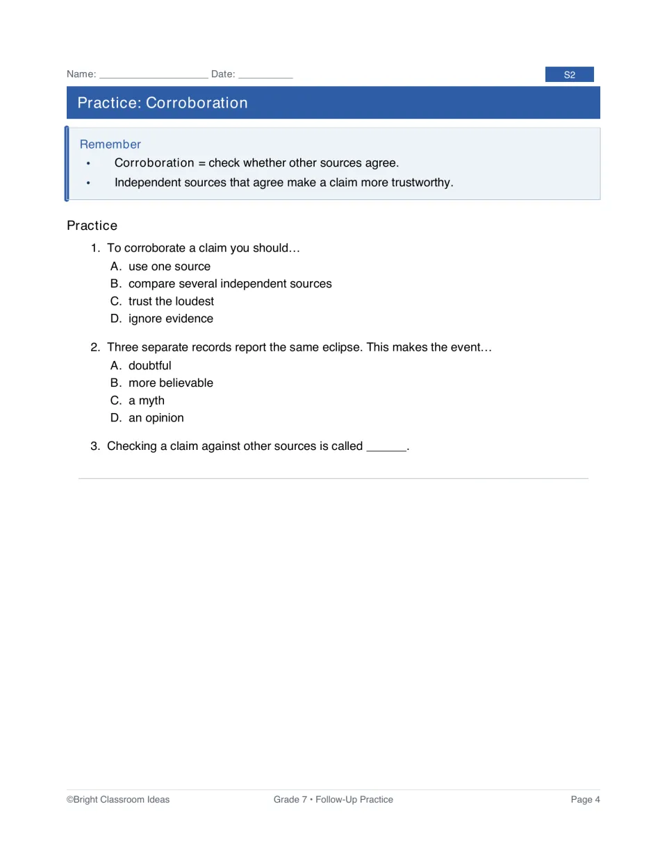 S2 corroboration practice: a short review and three questions about comparing independent sources