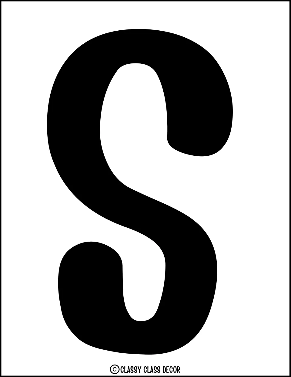Solid black letter S for the graduation bulletin board or door display, the fourth letter in Class