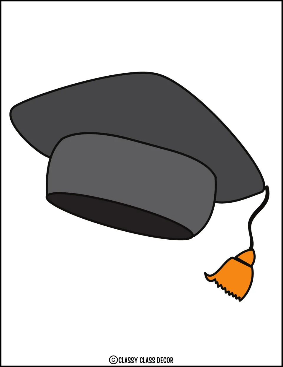 Graduation display cutout: one large gray cap with an orange tassel hanging on the right for the decor kit