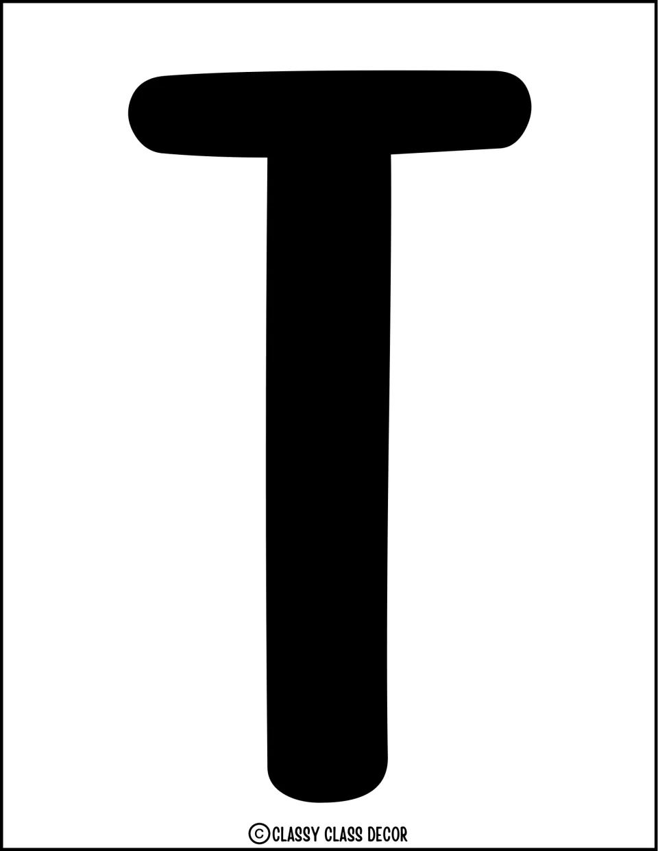 Solid black uppercase T, an individual cutout letter for the graduation bulletin board or door display