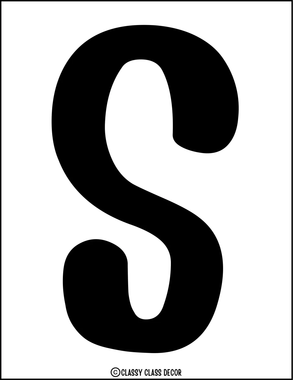 Solid black uppercase S, an individual cutout letter for the graduation bulletin board or door display