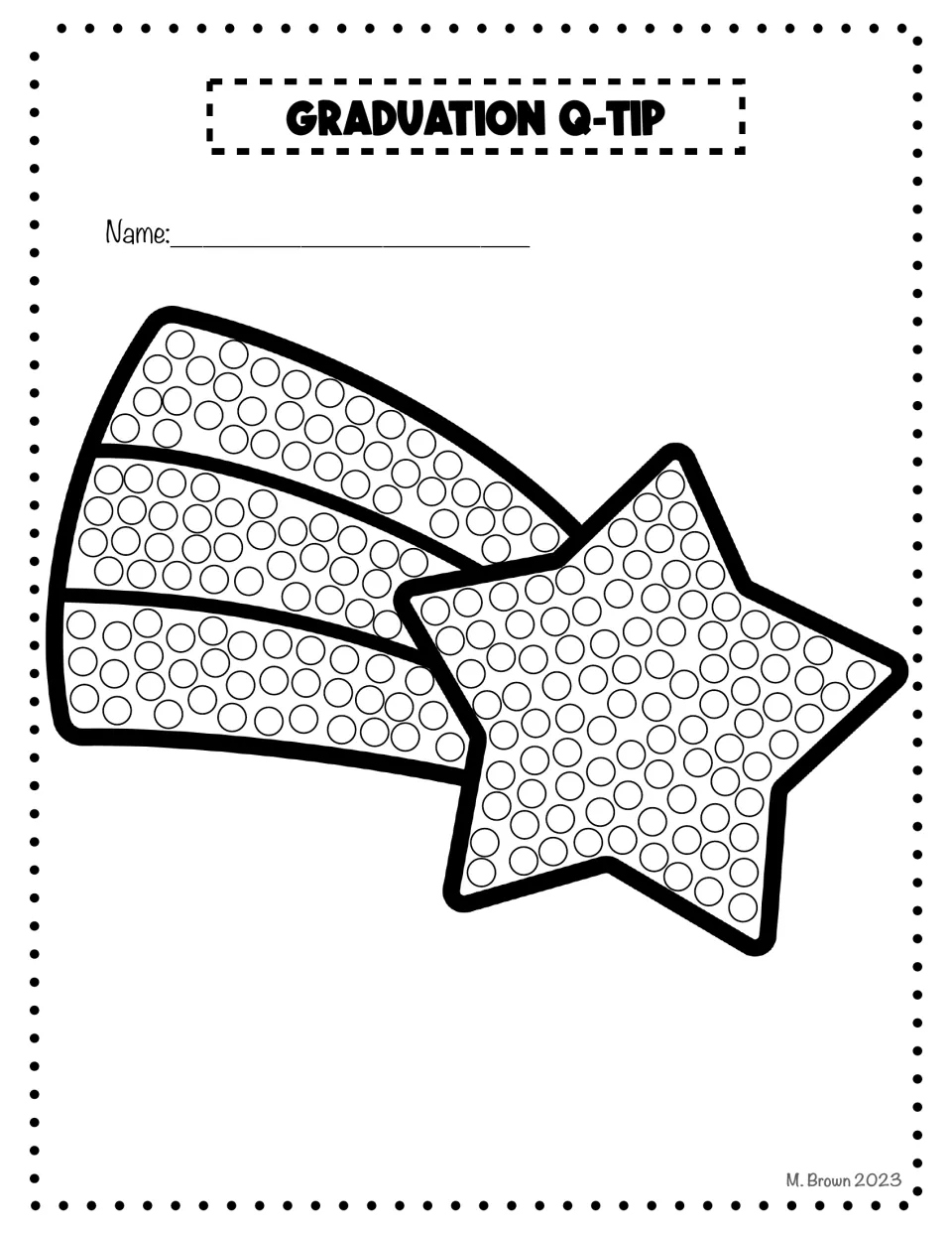 Graduation Q-tip art activity featuring a shooting star with a three-part trail and circles to decorate