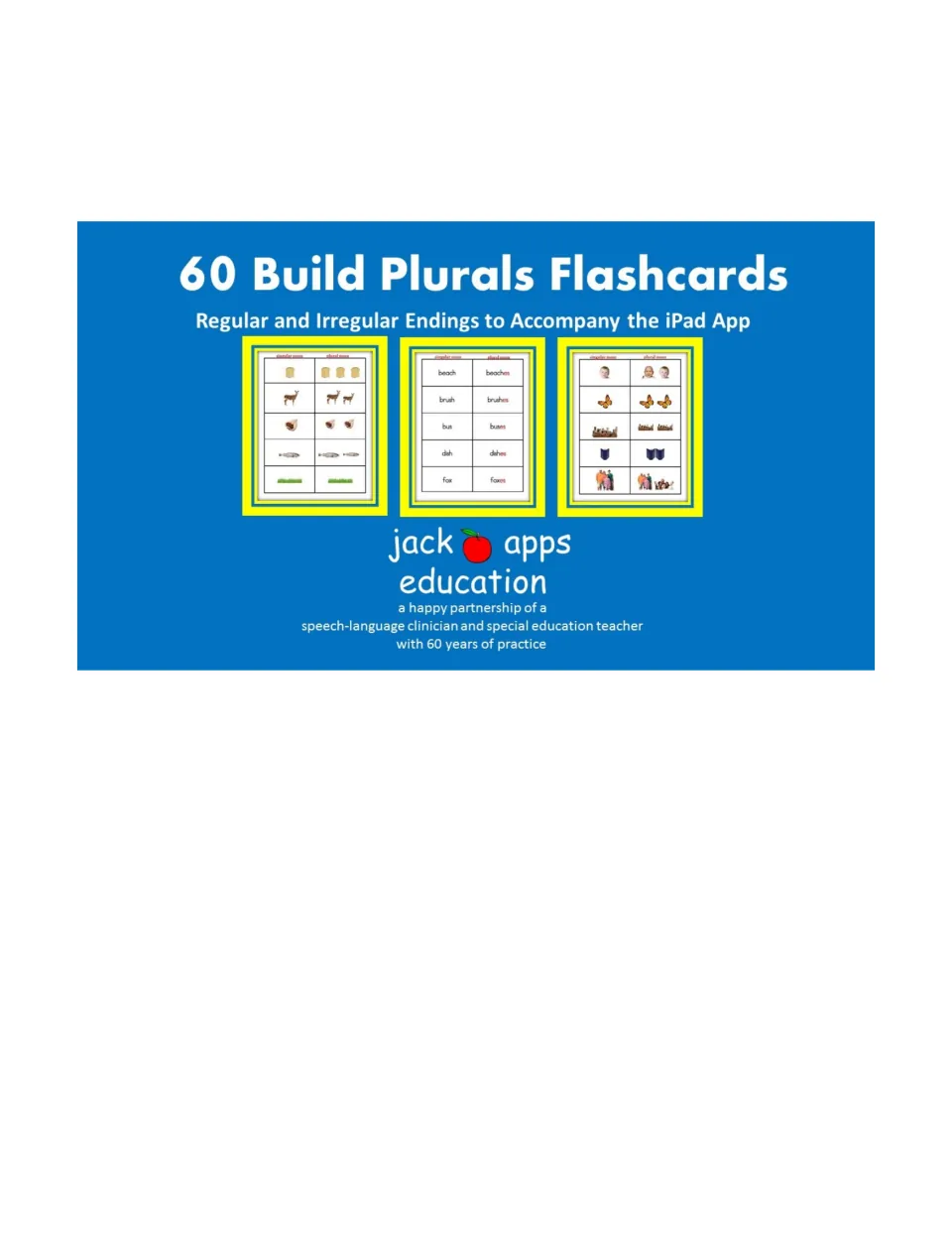 Cover of the 60-noun plural flashcard set, featuring picture and word samples for regular and irregular plurals