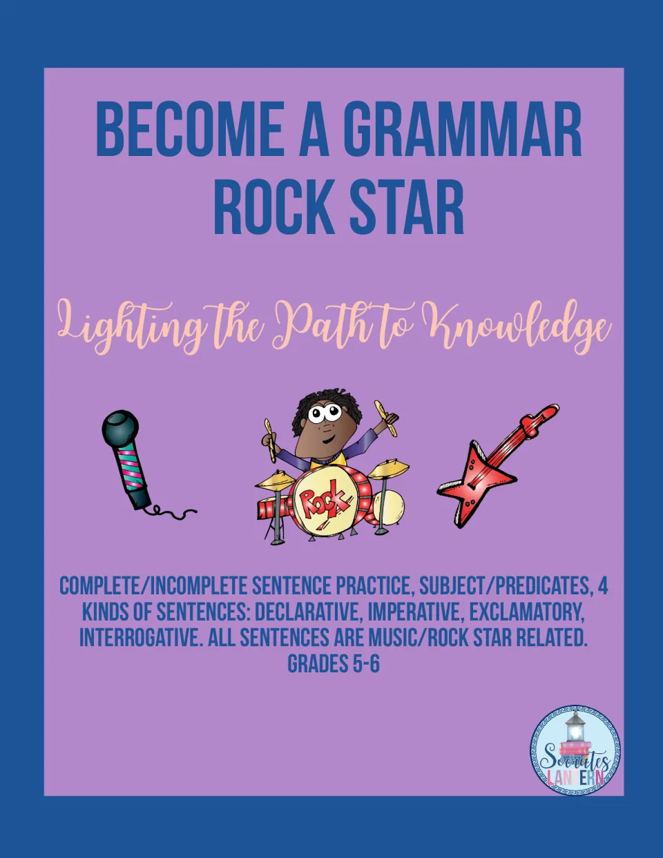 Become a Grammar Rock Star cover lists complete sentences, subjects, predicates, and sentence types for grades 5–6