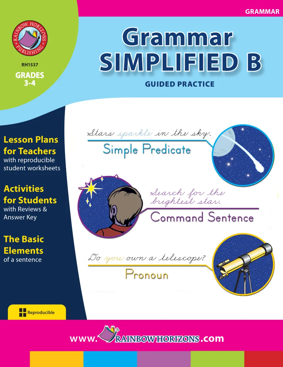 Cover of Grammar Simplified B - Guided Practice for grades 3–4, featuring sentence parts and pronouns